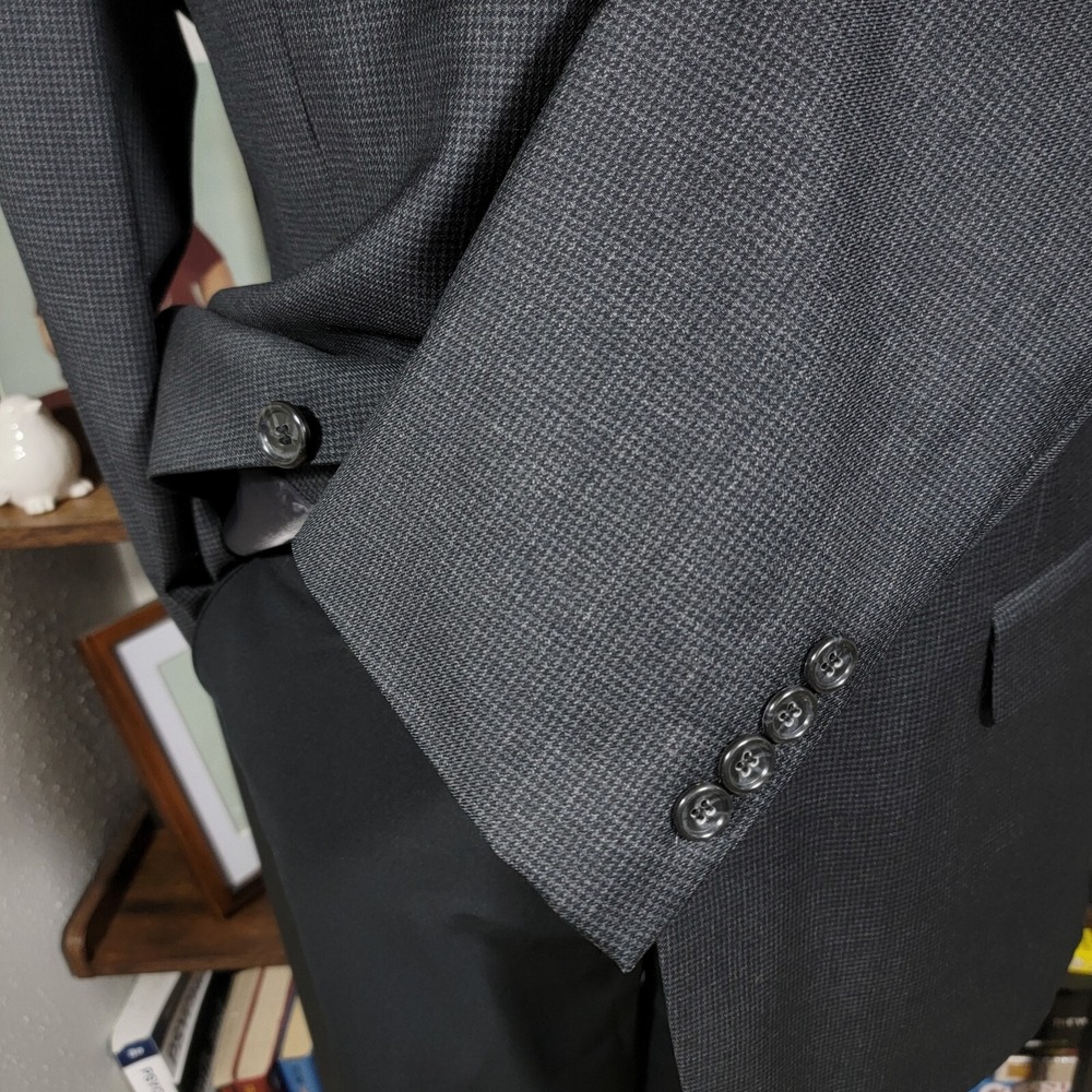 Jones New York Classic Mens Sport Houndstooth Charcoal Worsted Wool Cashmere 42R - Picture 8 of 16